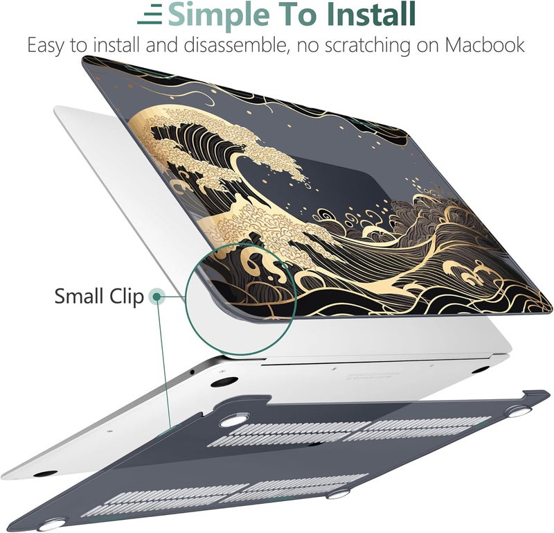 DONGKE Compatible with MacBook Air 13 inch Case 2021 2020 2019 2018 Release A2337 M1 A2179 A1932 with Retina Display Touch ID, Plastic Hard Shell & Keyboard Cover - Golden Wave - Image 4